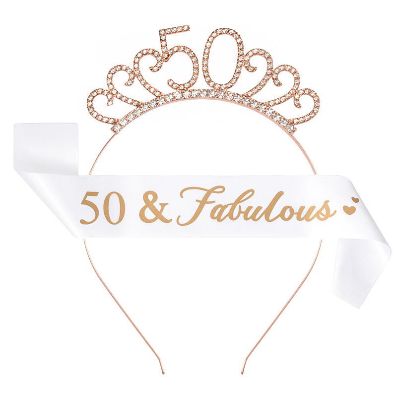 Birthday Party Number Crown Hair Clasp Shoulder Strap Etiquette Belt Set 18 21 30 40 50 60 70 Three Colors