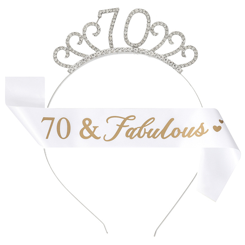 Birthday Party Number Crown Hair Clasp Shoulder Strap Etiquette Belt Set 18 21 30 40 50 60 70 Three Colors