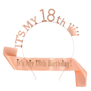 Birthday Party Number Crown Hair Clasp Shoulder Strap Etiquette Belt Set 18 21 30 40 50 60 70 Three Colors