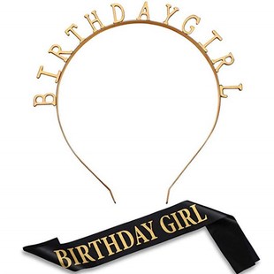 Birthday Party Number Crown Hair Clasp Shoulder Strap Etiquette Belt Set 18 21 30 40 50 60 70 Three Colors