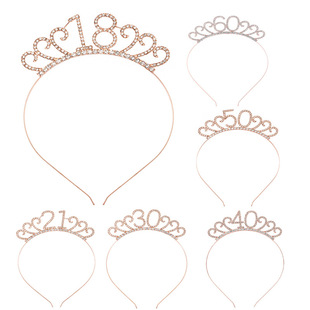 Birthday Party Number Crown Hair Clasp Shoulder Strap Etiquette Belt Set 18 21 30 40 50 60 70 Three Colors