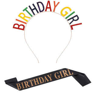 Birthday Party Number Crown Hair Clasp Shoulder Strap Etiquette Belt Set 18 21 30 40 50 60 70 Three Colors