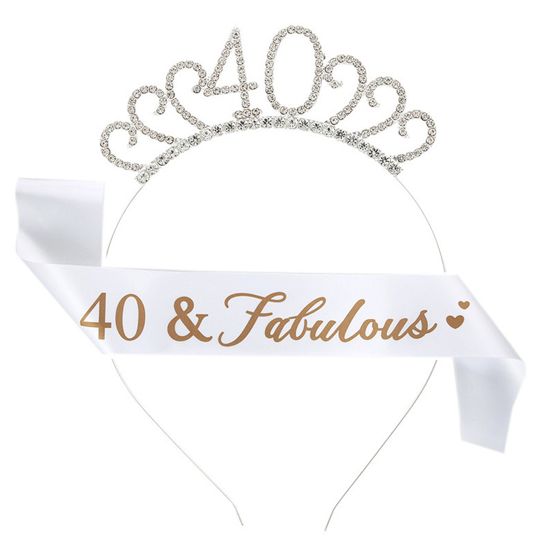 Birthday Party Number Crown Hair Clasp Shoulder Strap Etiquette Belt Set 18 21 30 40 50 60 70 Three Colors