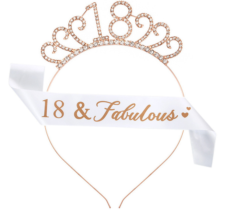 Birthday Party Number Crown Hair Clasp Shoulder Strap Etiquette Belt Set 18 21 30 40 50 60 70 Three Colors
