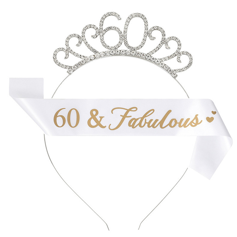 Birthday Party Number Crown Hair Clasp Shoulder Strap Etiquette Belt Set 18 21 30 40 50 60 70 Three Colors