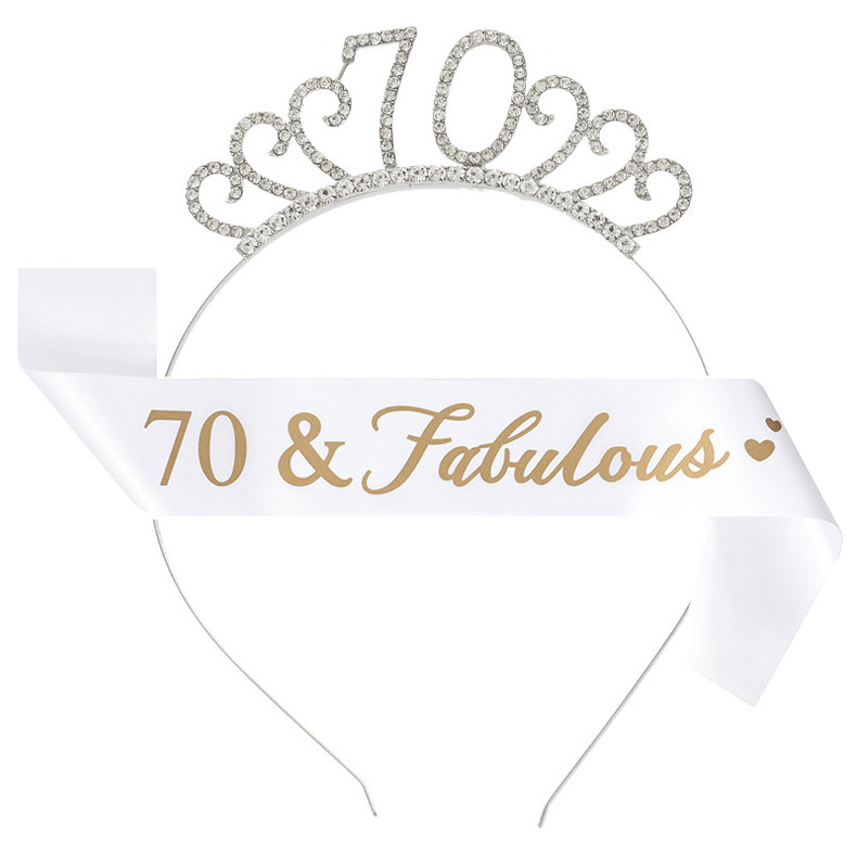 Birthday Party Number Crown Hair Clasp Shoulder Strap Etiquette Belt Set 18 21 30 40 50 60 70 Three Colors