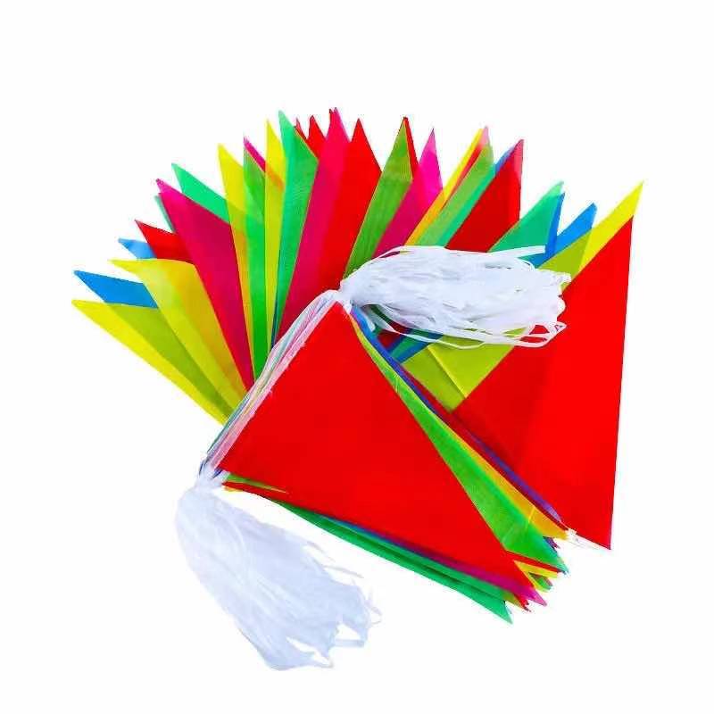 Customized Wholesale Colorful Flag Triangle String Flags Pennant Outdoor Construction Site Alert Opening Festival Celebration Wedding Strengthened Rope