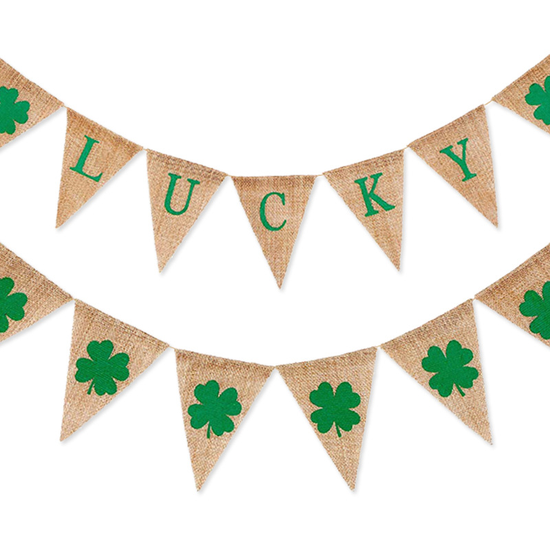 Carnival Party Decoration String Flags Four-Leaf Clover Lucky Pennant Four-Leaf Clover Triangle Linen Hanging Flag Carnival Party Decoration String Flags Four-Leaf Clover Lucky Pennant Four-Leaf Clover Triangle Linen Hanging Flag