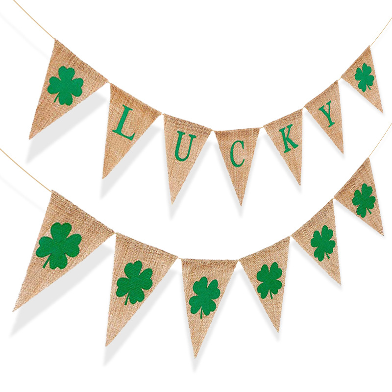 Carnival Party Decoration String Flags Four-Leaf Clover Lucky Pennant Four-Leaf Clover Triangle Linen Hanging Flag Carnival Party Decoration String Flags Four-Leaf Clover Lucky Pennant Four-Leaf Clover Triangle Linen Hanging Flag