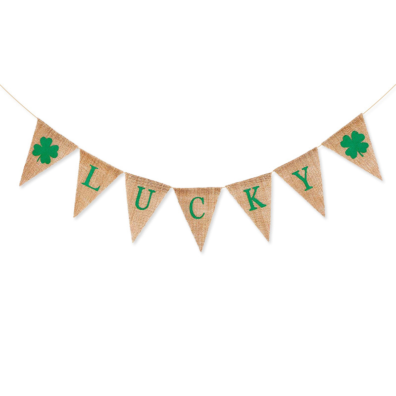 Carnival Party Decoration String Flags Four-Leaf Clover Lucky Pennant Four-Leaf Clover Triangle Linen Hanging Flag Carnival Party Decoration String Flags Four-Leaf Clover Lucky Pennant Four-Leaf Clover Triangle Linen Hanging Flag