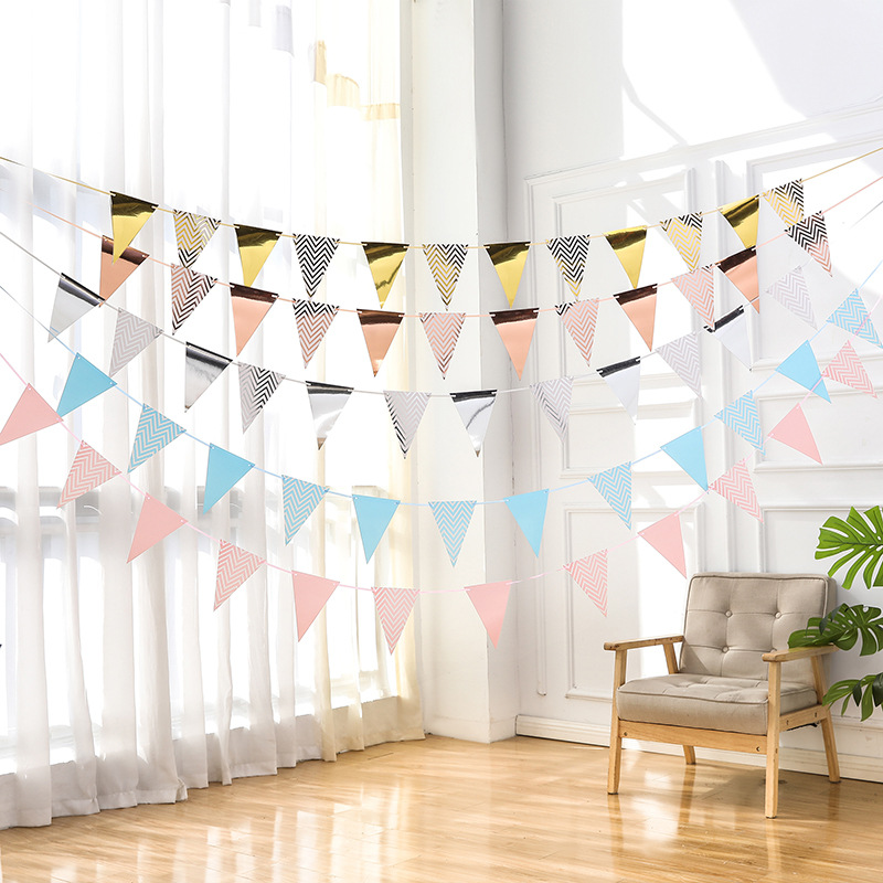 Triangle Flag  Hanging Flag Birthday Party Supplies Atmosphere Decoration Gold Silver Pink Blue Pennant Banner