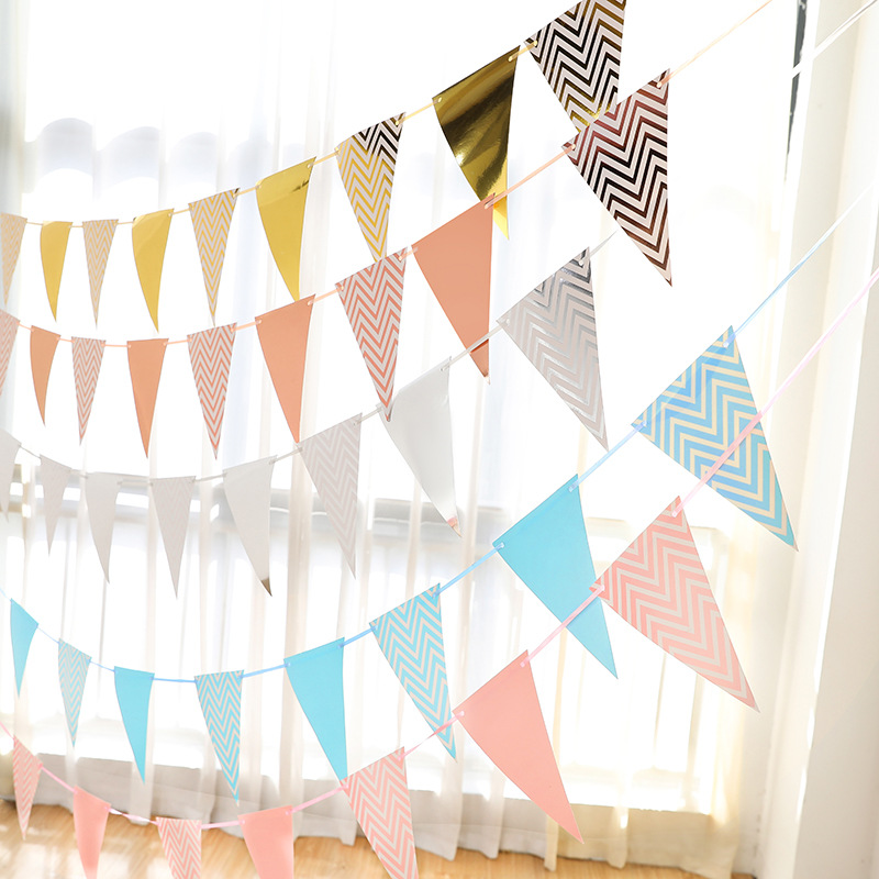Triangle Flag  Hanging Flag Birthday Party Supplies Atmosphere Decoration Gold Silver Pink Blue Pennant Banner