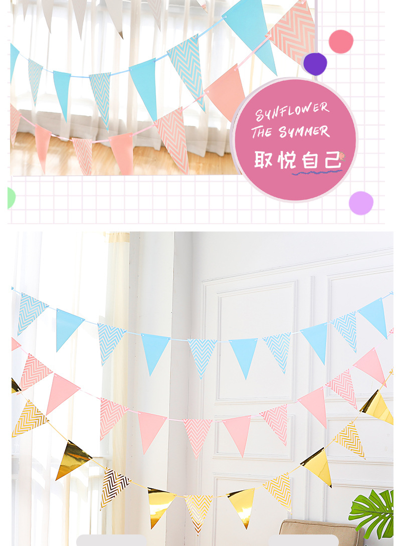 Triangle Flag  Hanging Flag Birthday Party Supplies Atmosphere Decoration Gold Silver Pink Blue Pennant Banner