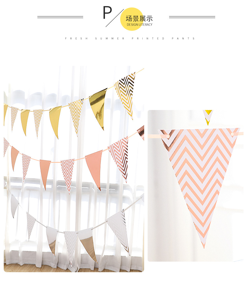 Triangle Flag  Hanging Flag Birthday Party Supplies Atmosphere Decoration Gold Silver Pink Blue Pennant Banner