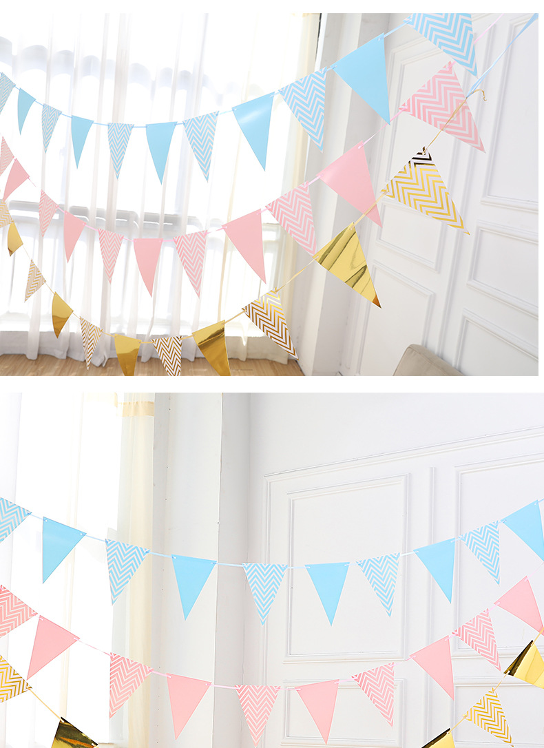 Triangle Flag  Hanging Flag Birthday Party Supplies Atmosphere Decoration Gold Silver Pink Blue Pennant Banner