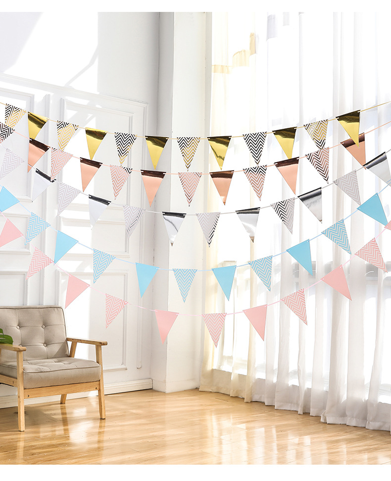 Triangle Flag  Hanging Flag Birthday Party Supplies Atmosphere Decoration Gold Silver Pink Blue Pennant Banner