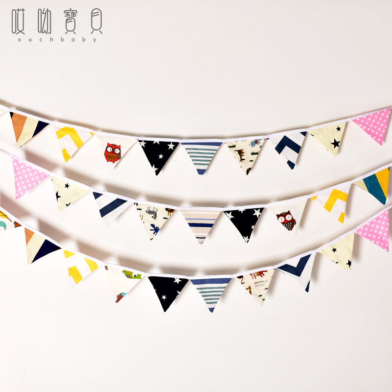 Factory Wholesale Kid&#039;s Tent Small Colorful Flag Cloth Party Decoration Children&#039;s Room Decoration Color Triangle String Flag Hanging Flag