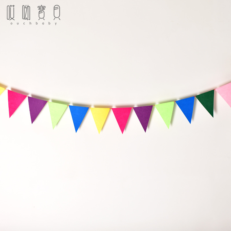 Factory Wholesale Kid&#039;s Tent Small Colorful Flag Cloth Party Decoration Children&#039;s Room Decoration Color Triangle String Flag Hanging Flag
