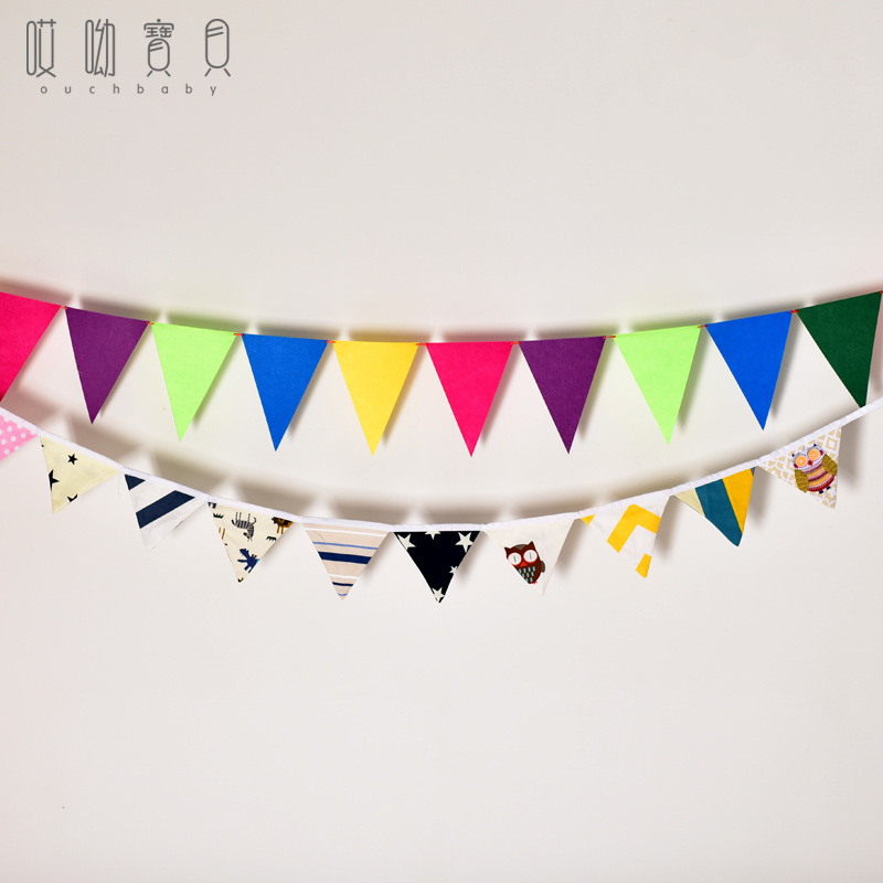 Factory Wholesale Kid&#039;s Tent Small Colorful Flag Cloth Party Decoration Children&#039;s Room Decoration Color Triangle String Flag Hanging Flag