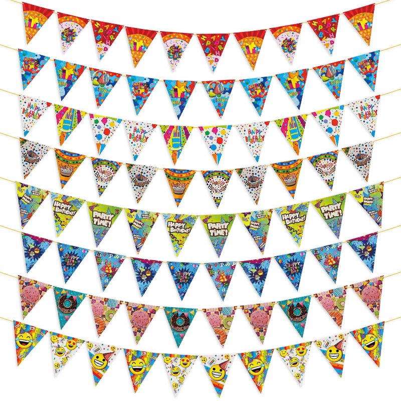 Happy Birthday Donut Expression Birthday Arrangement Family Party String Flags Triangle Pull Flag Made by Paper