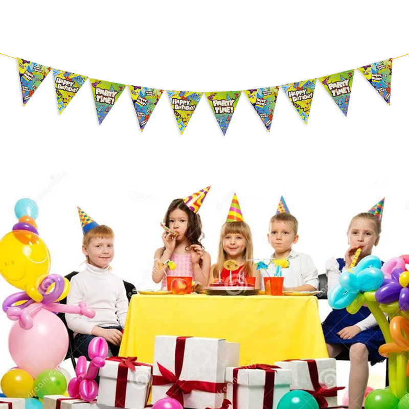 Happy Birthday Donut Expression Birthday Arrangement Family Party String Flags Triangle Pull Flag Made by Paper