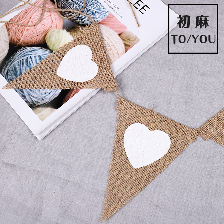 Factory Direct Sales European and American Wedding Decoration Hanging Flag Wedding Shooting Decoration Lovely Triangle Hanging Flag 13 Pieces/strip