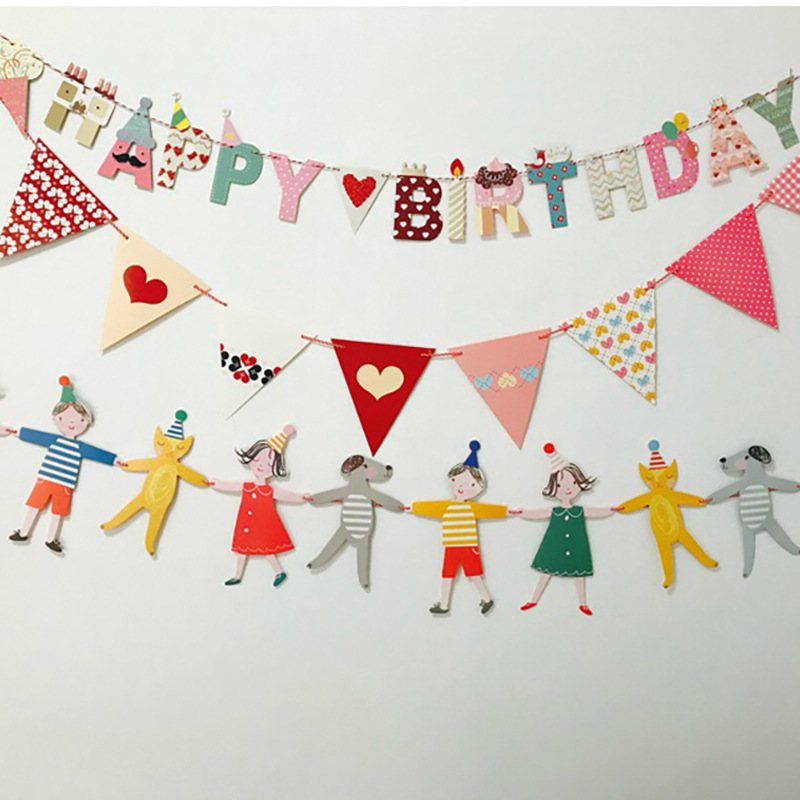 Cartoon Pennant Latte Art Baby Birthday Decoration Graduation Party Triangle Flag