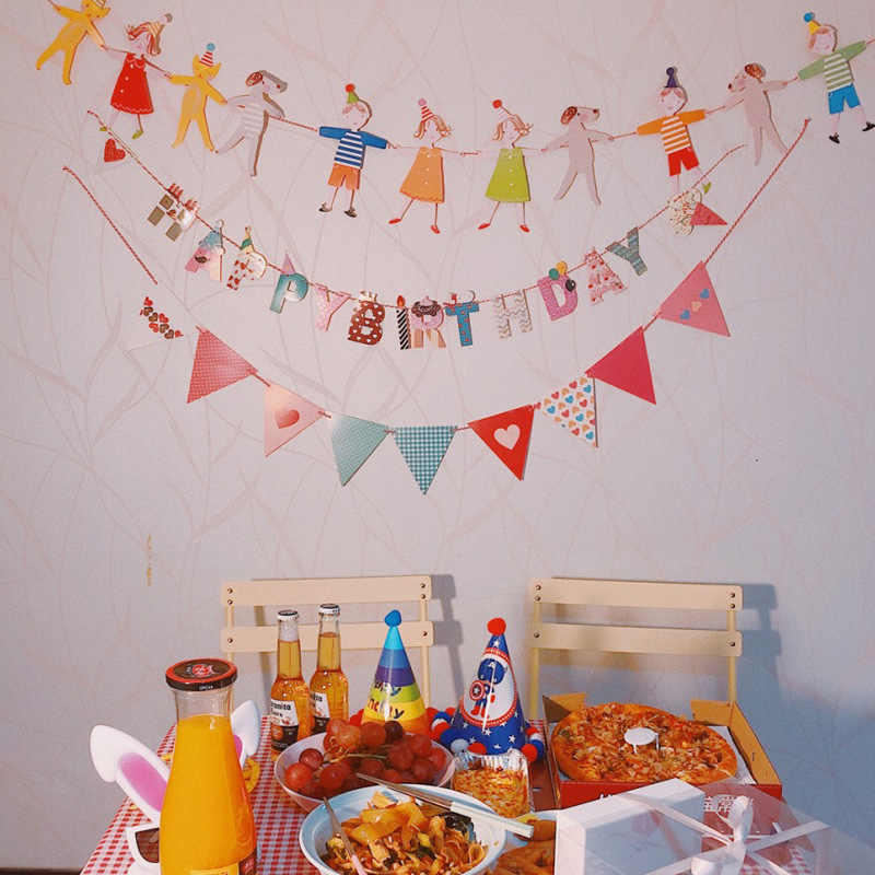 Cartoon Pennant Latte Art Baby Birthday Decoration Graduation Party Triangle Flag