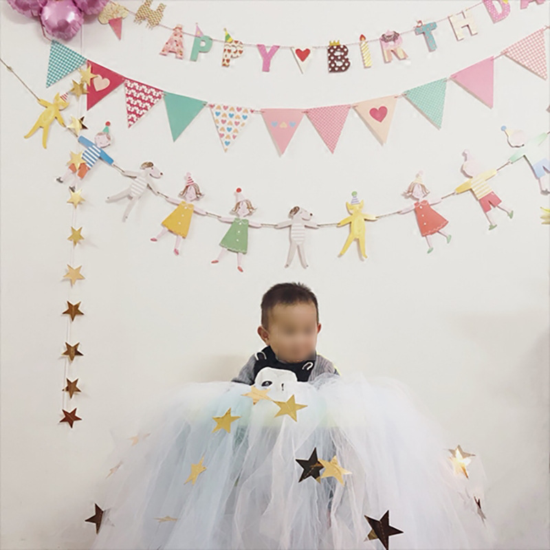 Cartoon Pennant Latte Art Baby Birthday Decoration Graduation Party Triangle Flag