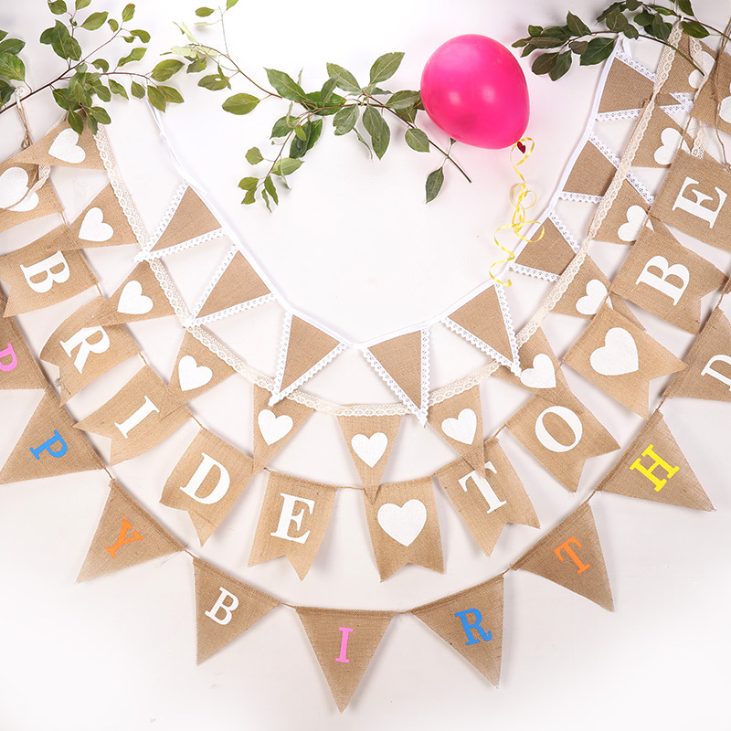 Burlap Hanging Flag String Flags Dovetail Flag Pennant Birthday Party Triangle Flag