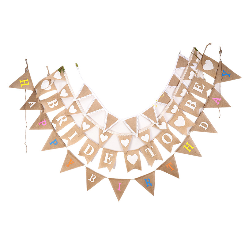 Burlap Hanging Flag String Flags Dovetail Flag Pennant Birthday Party Triangle Flag