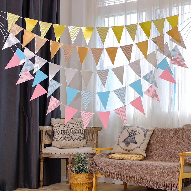 Bronzing Color Pennant Birthday Arrangement Pennant Banner Festival Party Decoration Hanging Flag Nordic Triangle Flag