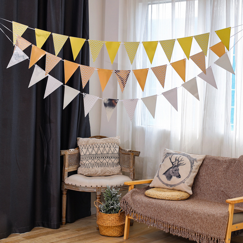 Bronzing Color Pennant Birthday Arrangement Pennant Banner Festival Party Decoration Hanging Flag Nordic Triangle Flag
