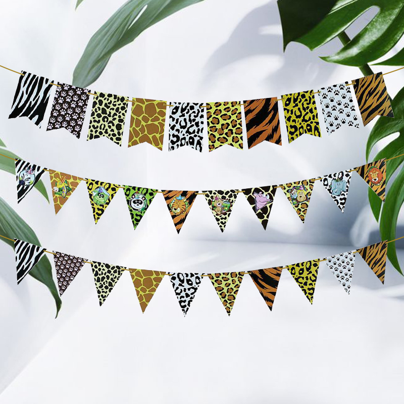 Family Party Decoration Party Arrangement Animal Pattern Dovetail Triangle Paper Flower Animal Head Hanging Flag