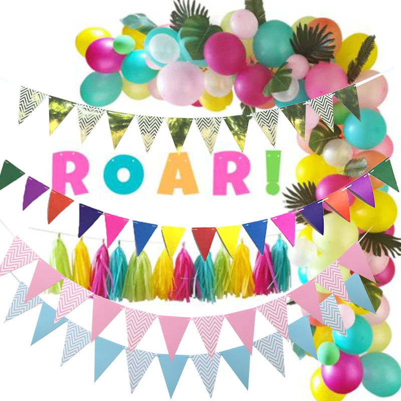 Nordic Ins Wave Pattern Bronzing Pennant Birthday Party Supplies Decoration Happy Triangle Flag