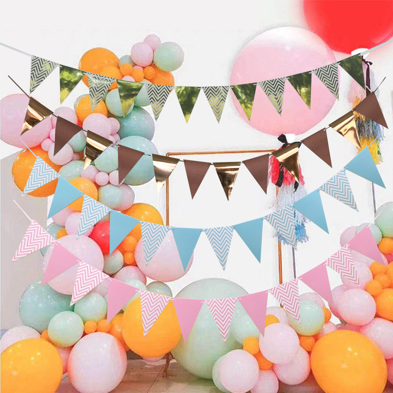 Nordic Ins Wave Pattern Bronzing Pennant Birthday Party Supplies Decoration Happy Triangle Flag