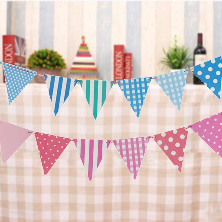 Children&#039;s Day Festival Decoration Supplies Plaid Striped Paper Pennant Triangle Flag Triangle Flag