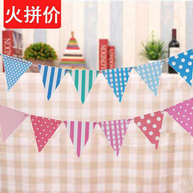 Children&#039;s Day Festival Decoration Supplies Plaid Striped Paper Pennant Triangle Flag Triangle Flag