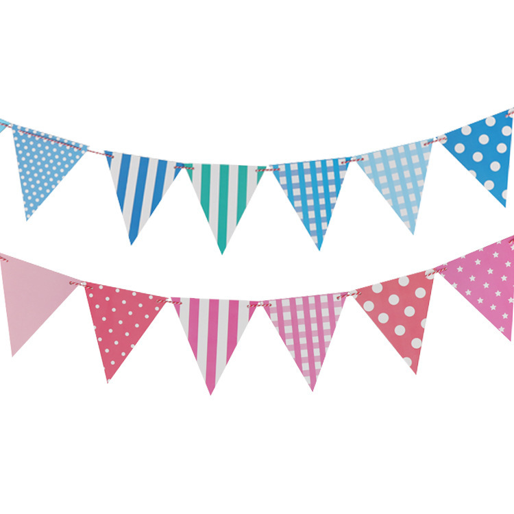 Children&#039;s Day Festival Decoration Supplies Plaid Striped Paper Pennant Triangle Flag Triangle Flag