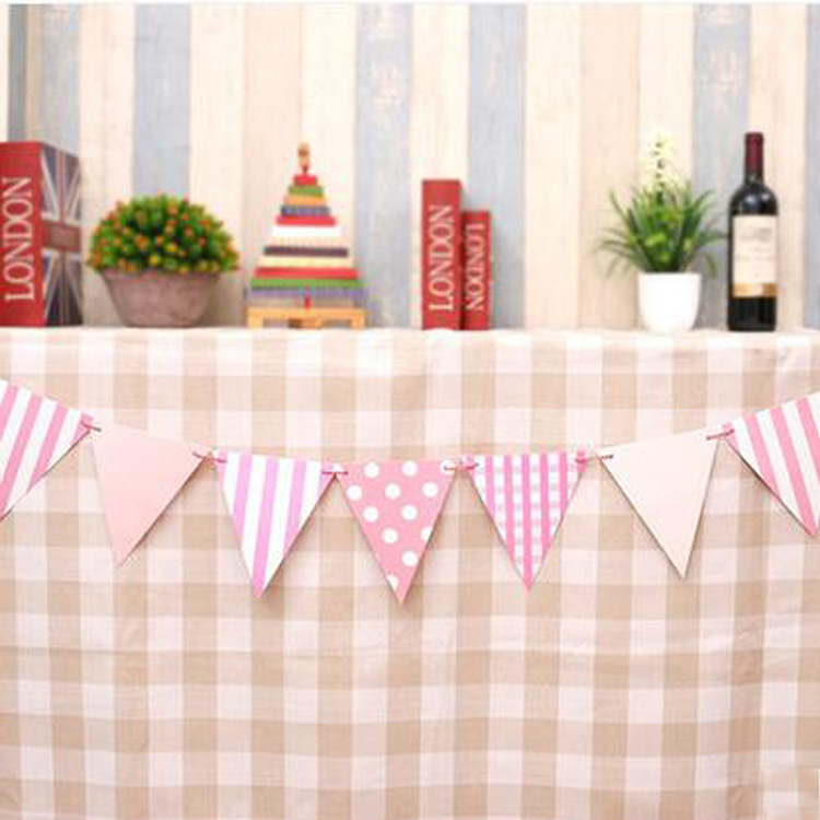 Children&#039;s Day Festival Decoration Supplies Plaid Striped Paper Pennant Triangle Flag Triangle Flag