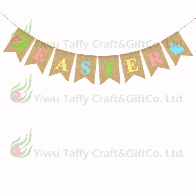 Triangle Flag Supply Easter Party Decoration Pennant Dovetail Flag Easter Linen Hanging Flag Colorful Flags
