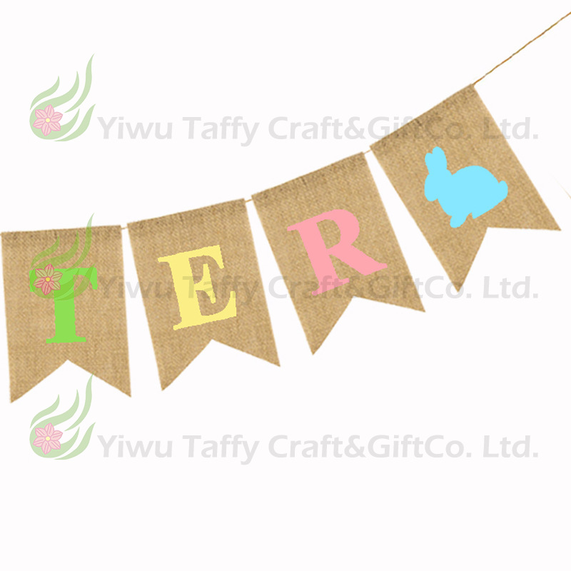 Triangle Flag Supply Easter Party Decoration Pennant Dovetail Flag Easter Linen Hanging Flag Colorful Flags
