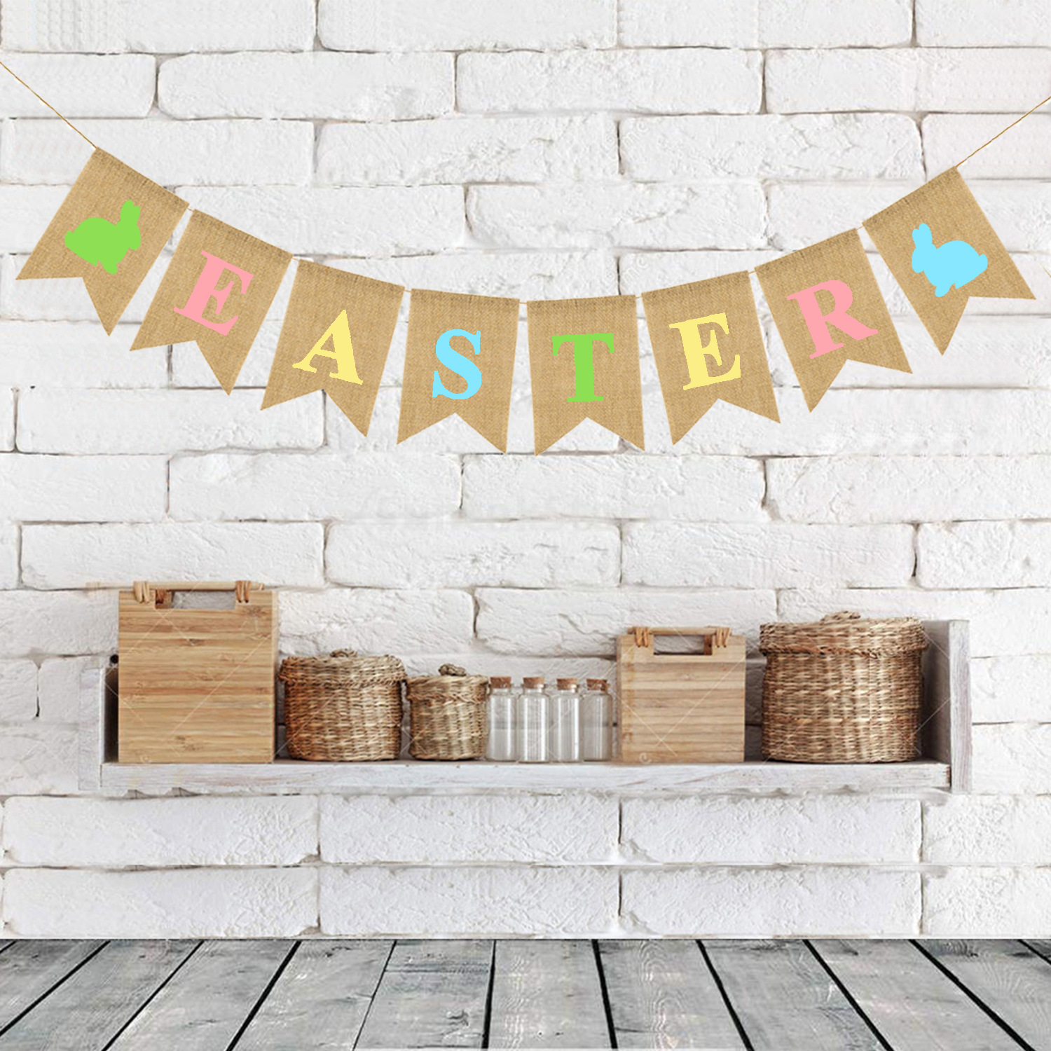 Triangle Flag Supply Easter Party Decoration Pennant Dovetail Flag Easter Linen Hanging Flag Colorful Flags