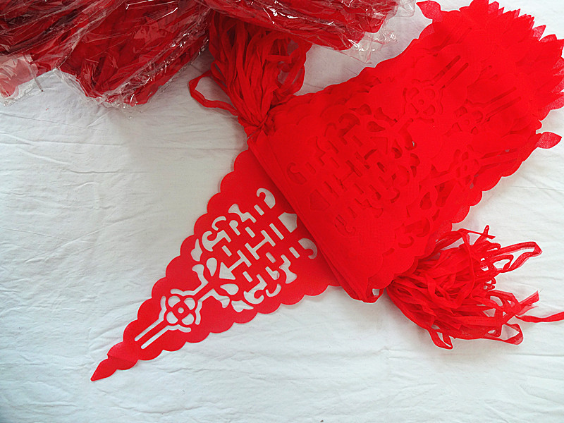 Xi Character String Flags Wedding Pennant Wedding Colorful Flag Non-Woven Fabric Hollow Red Triangle Flag Xi Character String Flags Wedding Pennant Wedding Colorful Flag Non-Woven Fabric Hollow Red Triangle Flag