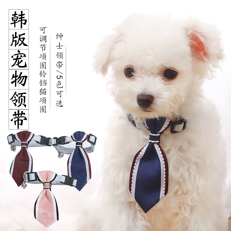 In Stock Wholesale Pipitao Dog Cat Gentleman Collar Pet Accessories Triangular Binder Korean Style Pet Tie with Bell