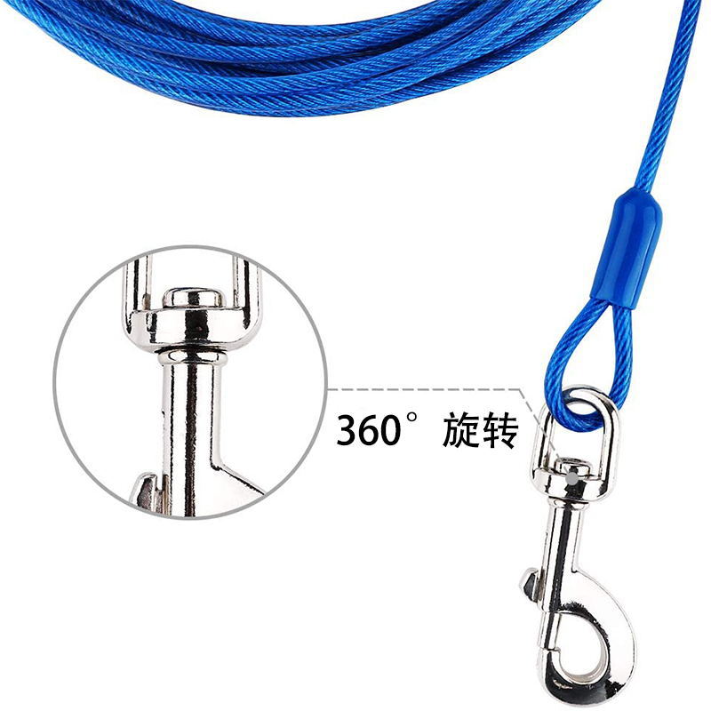 Factory in Stock Stainless Steel Dog Tie Cable Safety Rope Dog Chain Hook Pet Supplies Rubber Coated PET Hand Holding Rope