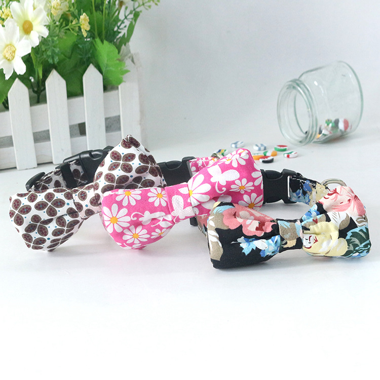Factory Customized Pet Supplies Bow Tie Dog Collar Printed Collar Release Buckle Buckle Quality Assurance
