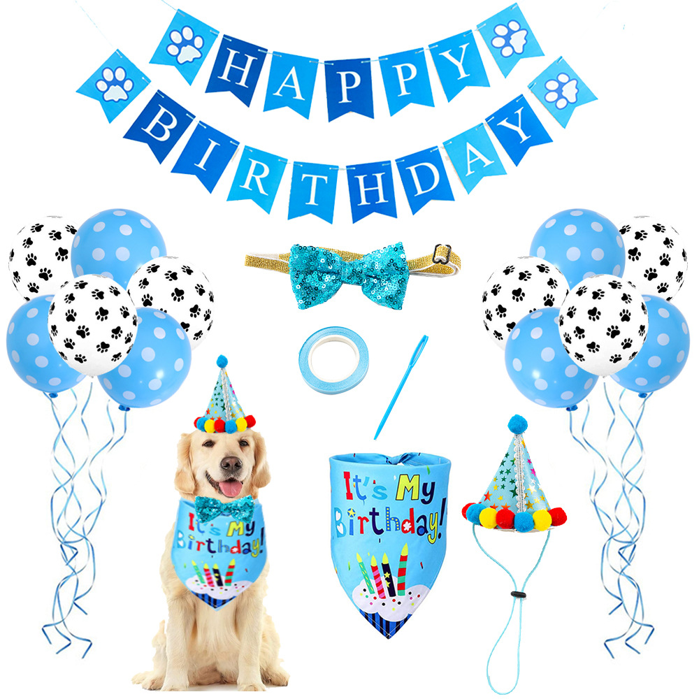 Pet Birthday Party Hanging Flag Banner Birthday Hat Bow Tie Dog Claw Balloon Decoration Party Decoration Set Wholesale