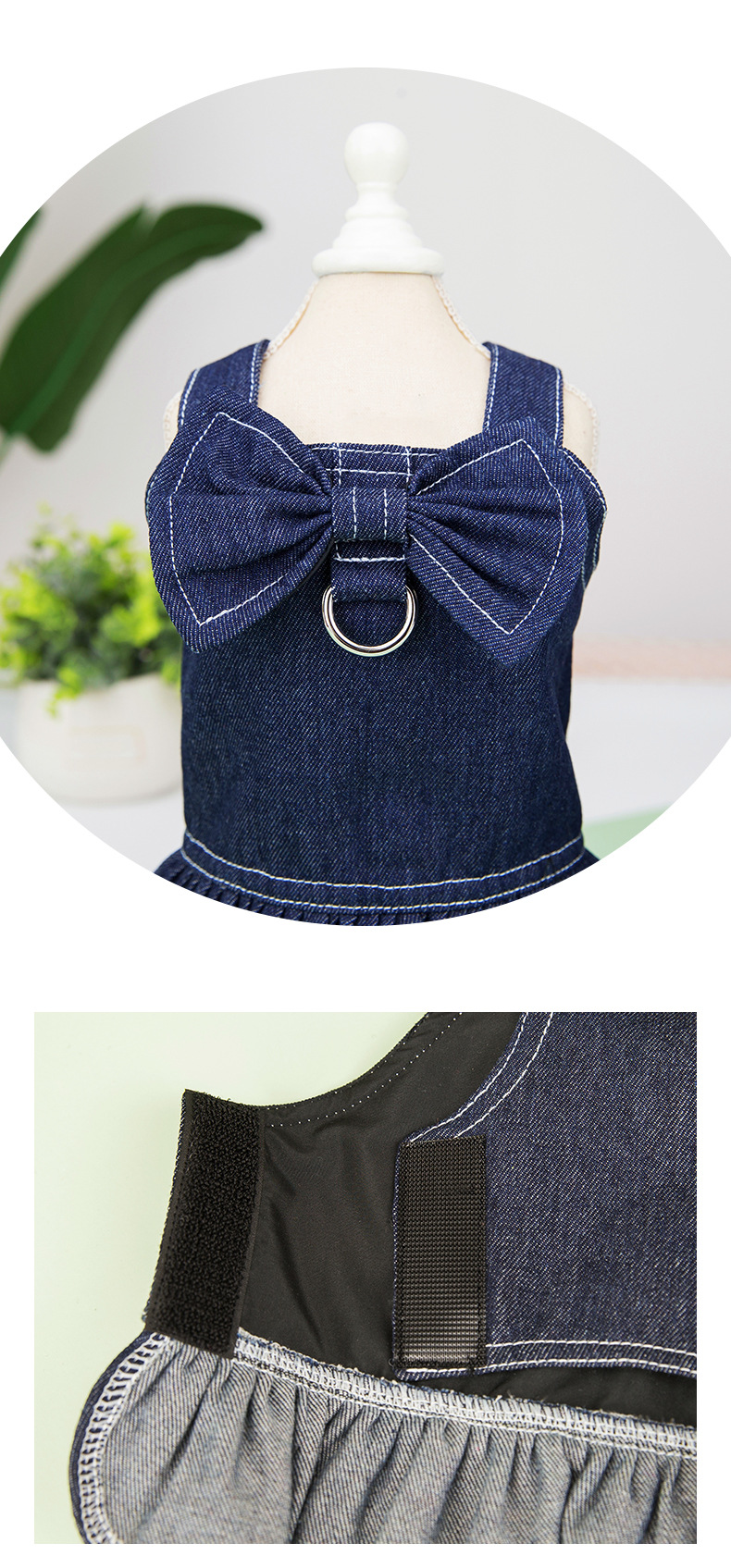Spring and Summer Pet Clothes Big Bow Tie Denim Suit Can Be Hung Hand Holding Rope Pomeranian Pet Dog Clothing Cross-Border Direct Sales