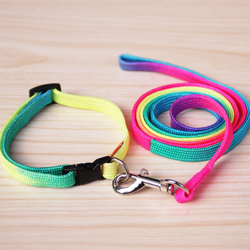 Colorful Collar Pet Hand Holding Rope Dog Chain Colorful Pet Collar Small Dog Rainbow Dog Leash Necklet Set